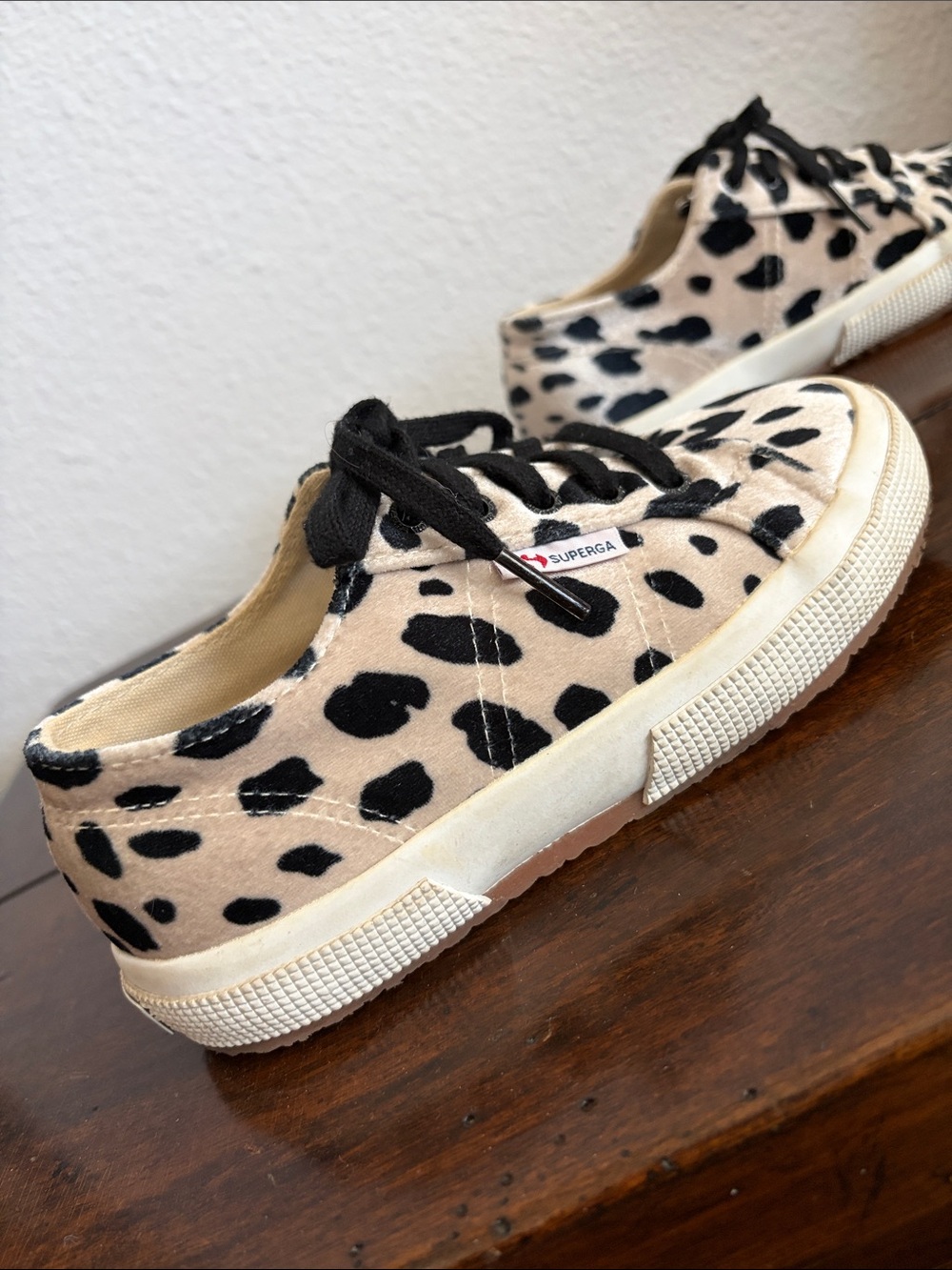 Superga Kids Cream and Black Leopard Print Sneakers